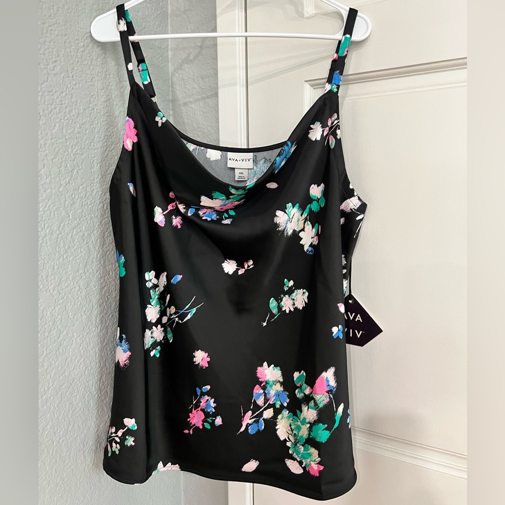 Ava & Viv NWT Women's Black Floral camisole-type top